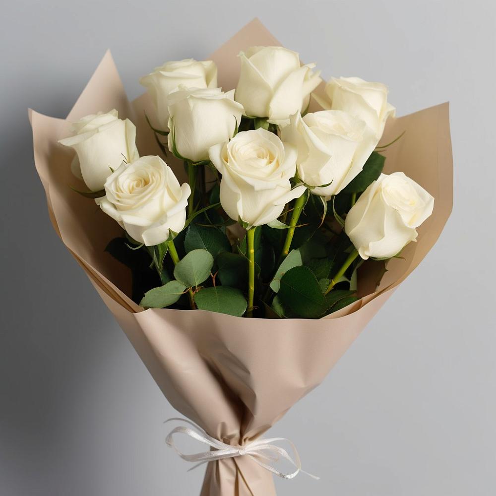 Букет 9 Белых роз Эдлесс Лав в Тельмане