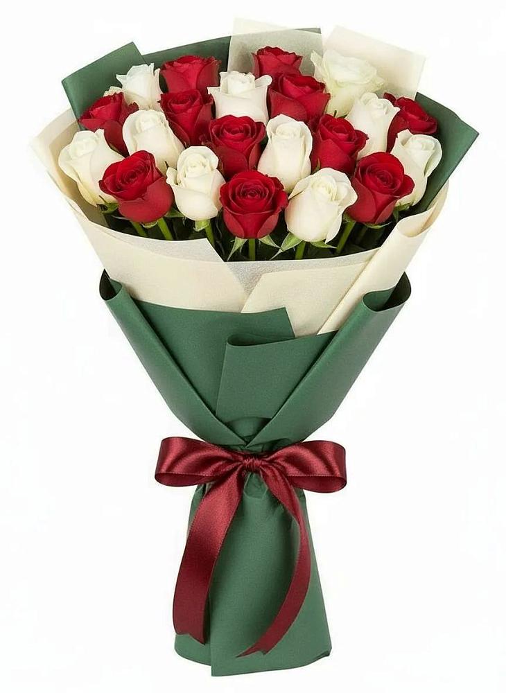 Букет Микс из красных и белых роз в Тельмане