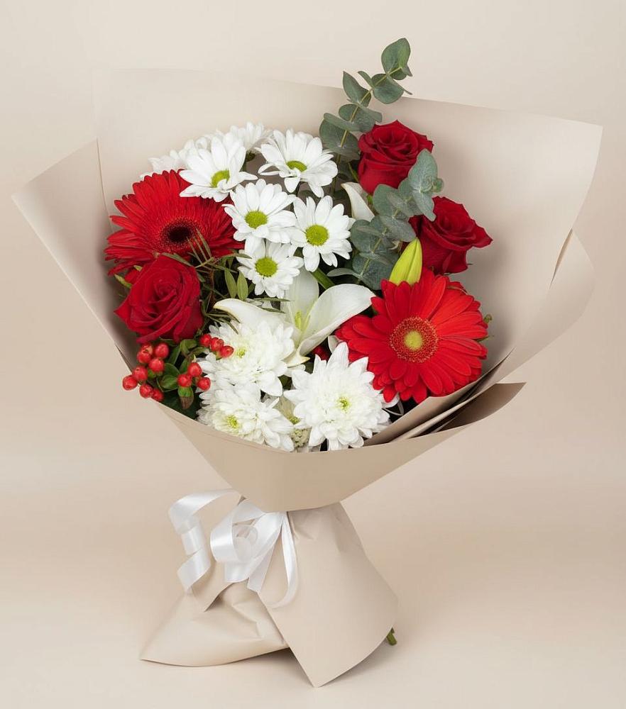 Букет цветов из: Розы, Хризантемы, Герберы и Лилии в Тельмане
