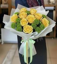 Букет цветов из:  Хризантемы и Розы #REPLACE_PRED# Тельмане