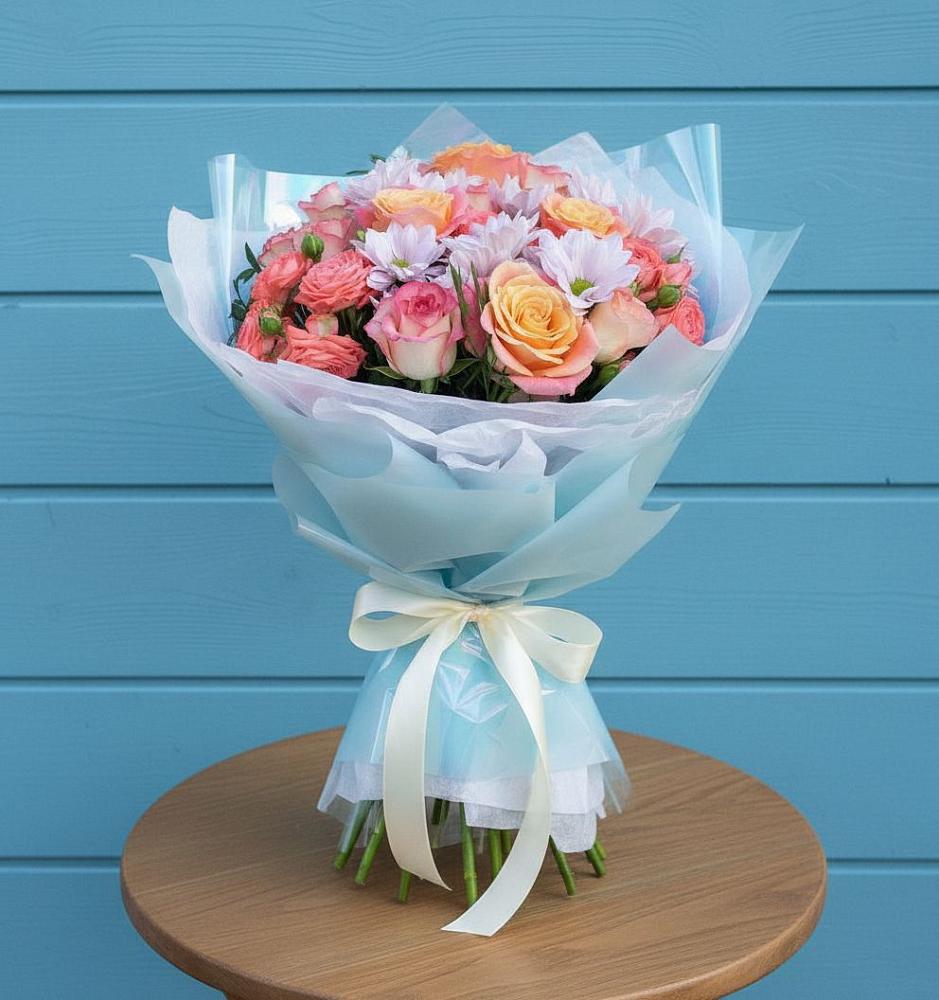 Букет цветов из: Хризантемы и Розы в Тельмане