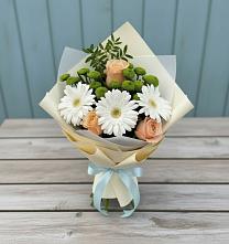 Букет цветов из:  Герберы, Розы и Хризантемы #REPLACE_PRED# Тельмане